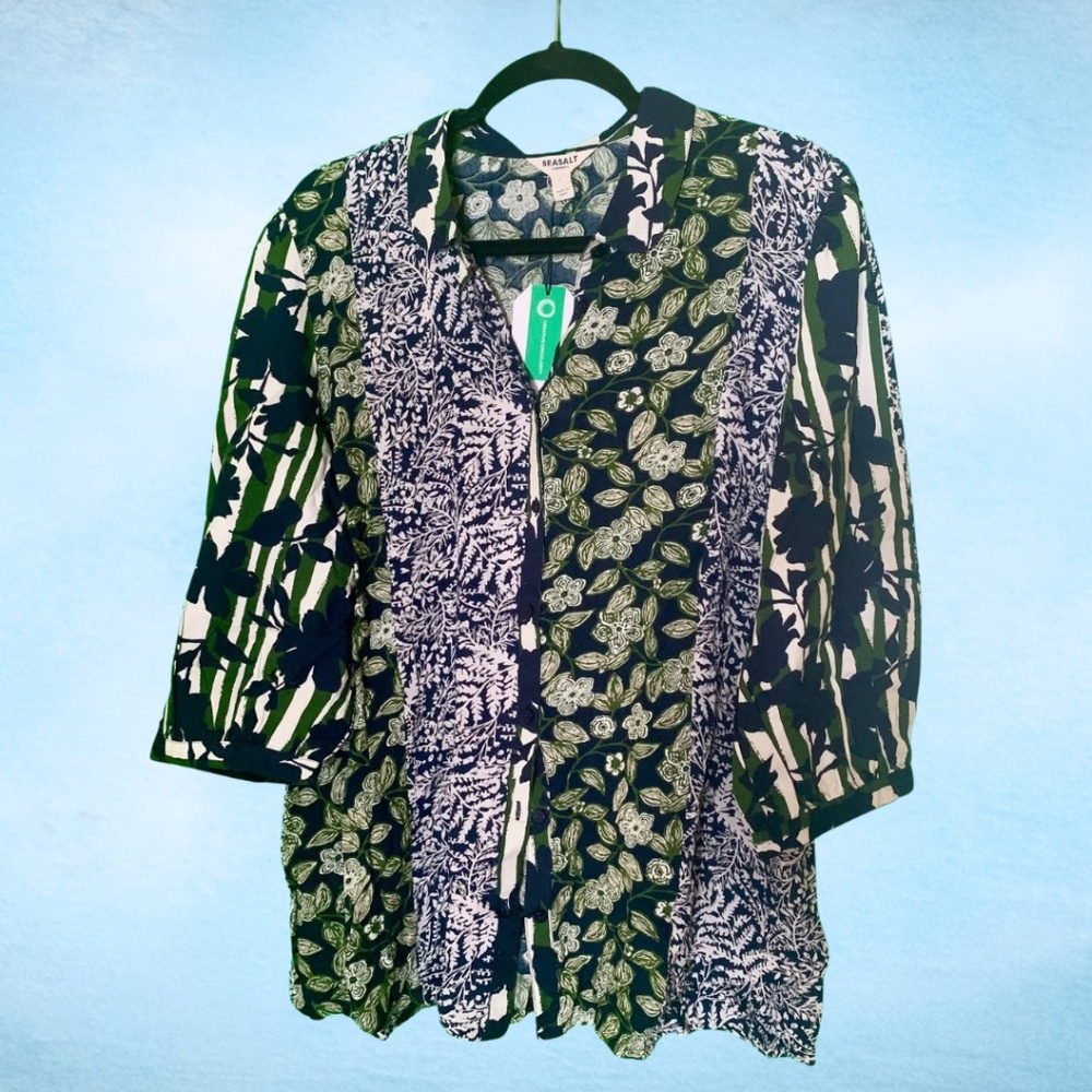 NEW UK Made Floral Cotton Button-Down Shirt - Size XL - Sesalt Cornwall